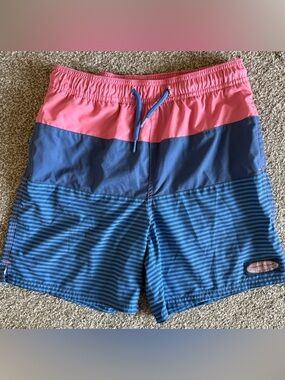 Vineyard Vines Boys Pink and Blue Colorblock Swim Trunks
